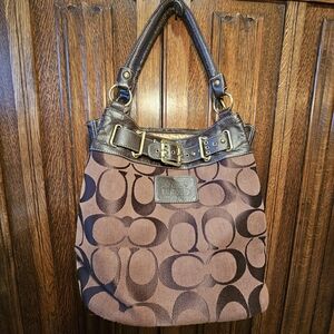Coach Brown and Black Patterned Shoulder Bag